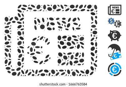 Dotted Mosaic based on Euro newspaper. Mosaic vector Euro newspaper is formed with scattered oval dots. Bonus icons are added.