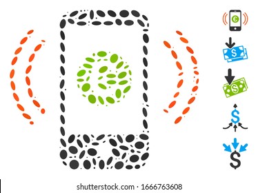 Dotted Mosaic based on euro salary vibration. Mosaic vector euro salary vibration is designed with random oval items. Bonus icons are added.