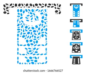 Dotted Mosaic based on Euro ATM withdraw. Mosaic vector Euro ATM withdraw is formed with randomized elliptic items. Bonus icons are added.