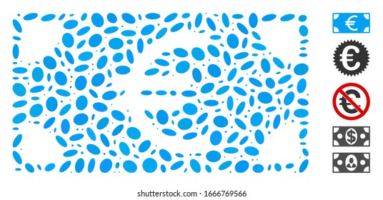 Dotted Mosaic basierend auf Euro-Banknote. Mosaik Vektorillustration Euro Banknote besteht aus zufälligen elliptischen Punkten. Bonussymbole werden hinzugefügt.