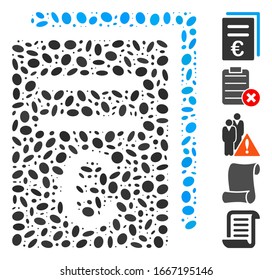 Dotted Mosaic basierend auf der Euro-Katalogliste. Die Mosaik Vektorillustration Euro-Katalogliste wird mit verstreuten elliptischen Punkten erstellt. Bonussymbole werden hinzugefügt.