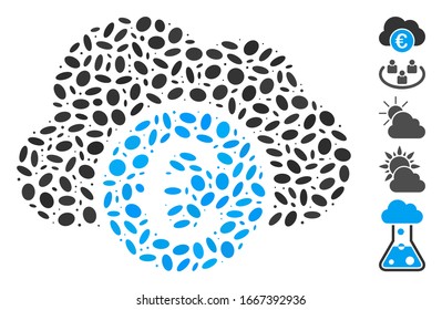 Dotted Mosaic based on Euro cloud banking. Mosaic vector Euro cloud banking is designed with random elliptic items. Bonus icons are added.