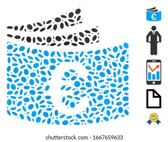 Dotted Mosaic based on Euro checkbook. Mosaic vector Euro checkbook is created with random elliptic elements. Bonus icons are added.