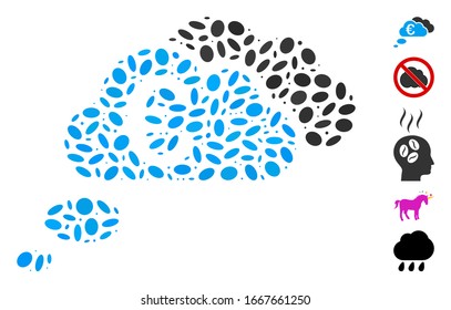 Dotted Mosaic based on Euro dream clouds. Mosaic vector Euro dream clouds is designed with scattered ellipse items. Bonus icons are added.