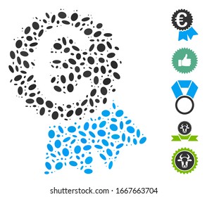 Mosaico distorsionado basado en la etiqueta de precio destacada del Euro. Vector de mosaico La etiqueta de precio destacada Euro se forma con puntos elípticos dispersos. Se agregan iconos de bonificación.