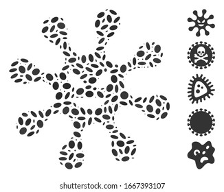 Mosaico distorsionado basado en bacterias malvadas. Las bacterias malignas del vector mosaico se forman con puntos de elipse aleatorizados. Se agregan iconos de bonificación.