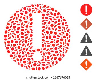 Dotted Mosaic based on exclamation. Mosaic vector exclamation is designed with randomized oval items. Bonus icons are added.