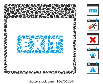 Dotted Mosaic based on exit caption calendar page. Mosaic vector exit caption calendar page is created with randomized oval items. Bonus icons are added.