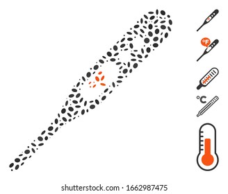 Mosaico diotado basado en el termómetro fahrenheit. El termómetro vectorial mosaico fahrenheit se crea con puntos elípticos aleatorios.