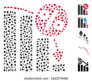 Dotted Mosaic based on falling percent bar chart. Mosaic vector falling percent bar chart is formed with random elliptic elements.