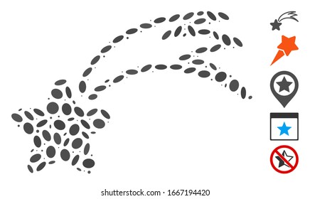 Dotted Mosaic based on falling star. Mosaic vector falling star is formed with random elliptic dots. Bonus icons are added.