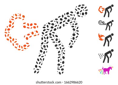Dotted Mosaic based on fart. Mosaic vector fart is created with scattered ellipse spots.