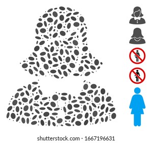 Dotted Mosaic auf der Grundlage von Weibchen. Das weibliche Mosaik-Vektorillustration ist mit verstreuten Ellipsenelementen konzipiert. Bonussymbole werden hinzugefügt.