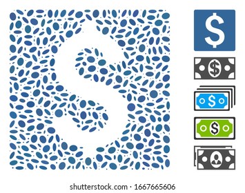 Mosaico distorsionado basado en las finanzas. La financiación de los vectores mosaicos está compuesta por elementos elípticos aleatorizados. Se agregan iconos de bonificación.