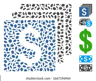 Dotted Mosaic based on finances. Mosaic vector finances is designed with scattered elliptic dots. Bonus icons are added.