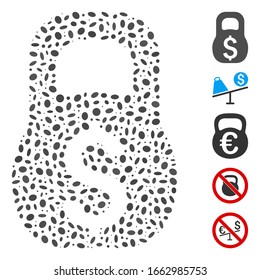 Dotted Mosaic based on financial weight. Mosaic vector financial weight is formed with scattered oval dots.