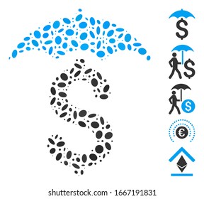 Dotted Mosaic based on financial roof. Mosaic vector financial roof is formed with randomized elliptic spots. Bonus icons are added.