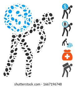 Dotted Mosaic based on financial courier. Mosaic vector financial courier is created with randomized elliptic dots. Bonus icons are added.
