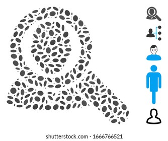 Dotted Mosaic based on find user. Mosaic vector find user is formed with randomized oval elements. Bonus icons are added.