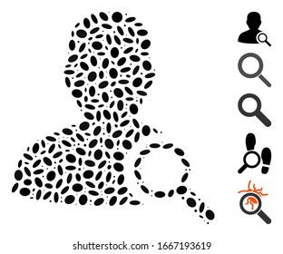 Dotted Mosaic based on find user. Mosaic vector find user is composed with randomized elliptic items. Bonus icons are added.