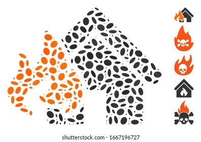 Dotted Mosaic based on fire damage. Mosaic vector fire damage is composed with scattered elliptic elements. Bonus icons are added.
