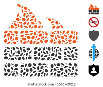 Mosaico distorsionado basado en el cortafuegos. El cortafuegos vectorial mosaico se forma con puntos de elipse aleatorios. Se agregan iconos de bonificación.