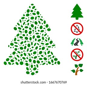 Dotted Mosaic based on fir-tree. Mosaic vector fir-tree is designed with random oval dots. Bonus icons are added.