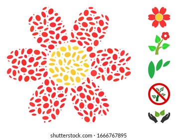 Dotted Mosaic based on flower. Mosaic vector flower is designed with randomized ellipse items. Bonus icons are added.