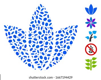 Dotted Mosaik auf der Grundlage von Blumen. Die Mosaikblume der Vektorillustration ist mit randomisierten Ellipsenteilen gestaltet. Bonussymbole werden hinzugefügt.