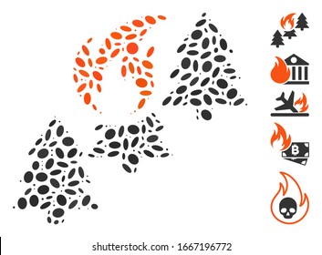 Dotted Mosaic based on forest fire. Mosaic vector forest fire is created with random ellipse dots. Bonus icons are added.