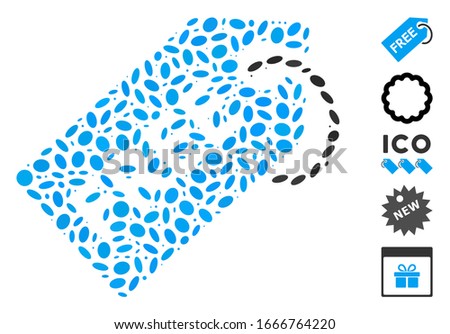 Dotted Mosaic based on free tag. Mosaic vector free tag is composed with random oval dots. Bonus icons are added.