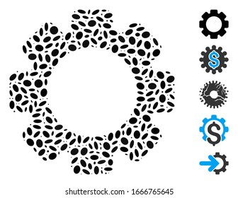 Dotted Mosaic based on gear. Mosaic vector gear is formed with random oval elements. Bonus icons are added.