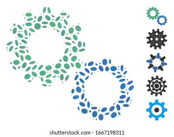 Dotted Mosaic based on gears. Mosaic vector gears is formed with randomized oval elements. Bonus icons are added.