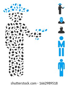 Dotted Mosaic based on gentleman robber. Mosaic vector gentleman robber is created with randomized oval dots.
