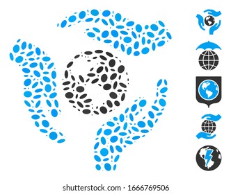 Dotted Mosaic based on global care. Mosaic vector global care is created with random ellipse dots. Bonus icons are added.