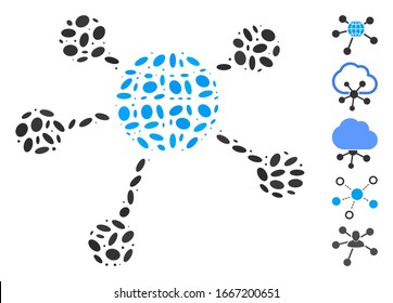 Mosaico distorsionado basado en conexiones globales. Las conexiones globales de vector mosaico se forman con puntos elípticos aleatorios. Se agregan iconos de bonificación.