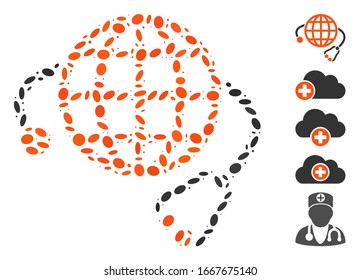 Dotted Mosaic based on global medicine. Mosaic vector global medicine is designed with scattered elliptic dots. Bonus icons are added.