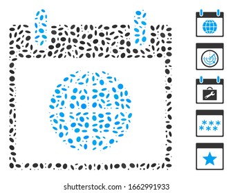 Dotted Mosaic based on globe calendar day. Mosaic vector globe calendar day is composed with random oval spots.