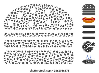Dotted Mosaic based on hamburger. Mosaic vector hamburger is designed with random oval dots.