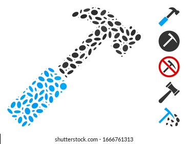 Dotted Mosaic based on hammer. Mosaic vector hammer is designed with random ellipse items. Bonus icons are added.