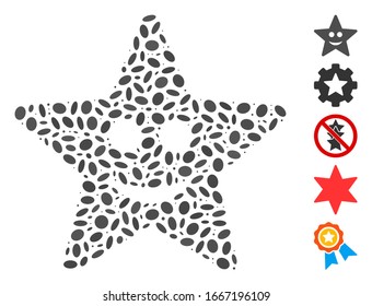 Dotted Mosaic based on happy star. Mosaic vector happy star is created with random oval elements. Bonus icons are added.