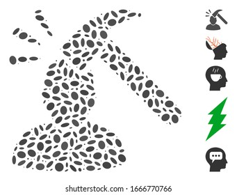 Dotted Mosaic based on head shock. Mosaic vector head shock is designed with randomized oval items. Bonus icons are added.