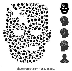 Dotted Mosaic based on head patient. Mosaic vector head patient is formed with scattered ellipse items. Bonus icons are added.