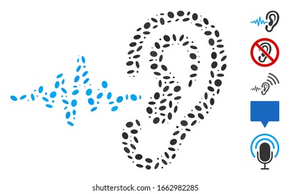 Dotted Mosaic based on hearing sound signal. Mosaic vector hearing sound signal is designed with random oval spots.