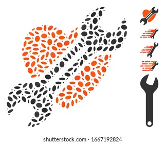 Dotted Mosaic based on heart surgery. Mosaic vector heart surgery is formed with randomized oval dots. Bonus icons are added.