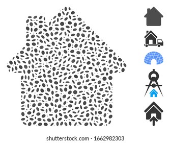 Dotted Mosaic based on house. Mosaic vector house is composed with scattered oval items.
