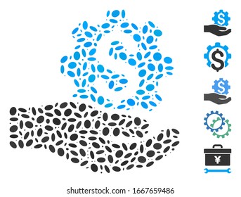 Mosaico desmontado basado en el servicio industrial. El servicio industrial vectorial mosaico se forma con artículos ovales aleatorizados. Se agregan iconos de bonificación.