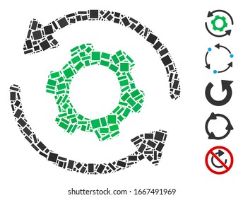 Dotted Mosaic based on infinite rotation. Mosaic vector infinite rotation is formed with scattered rectangle spots. Bonus icons are added.
