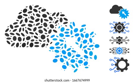 Mosaico distorsionado basado en la integración. La integración de vectores mosaicos se forma con elementos de elipse dispersos. Se agregan iconos de bonificación.