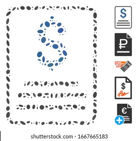 Dotted Mosaic based on invoice budget. Mosaic vector invoice budget is composed with scattered oval spots. Bonus icons are added.